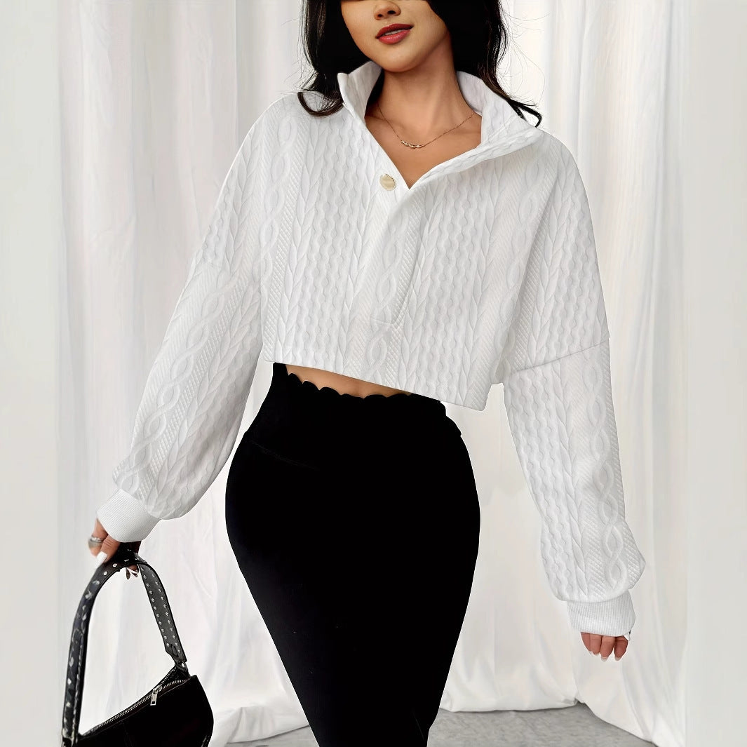 Women’s Textured Sweater - Stand Collar White My Store