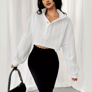 Women’s Textured Sweater - Stand Collar White My Store