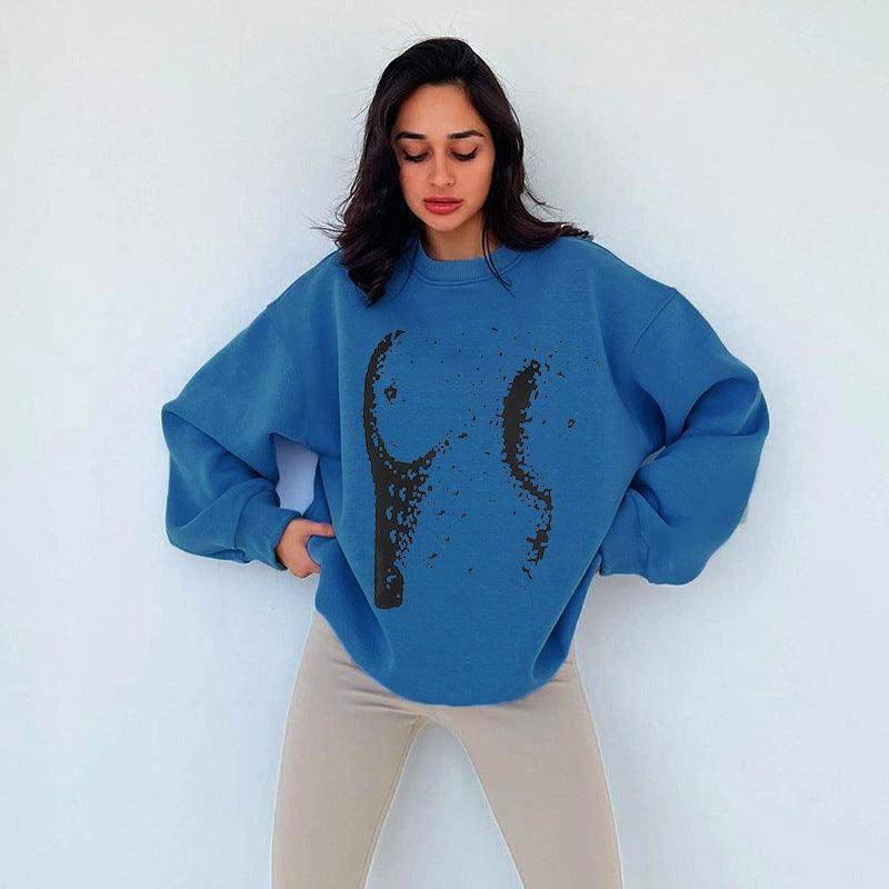 Simple Printed Loose Round sweater - MRC STORE