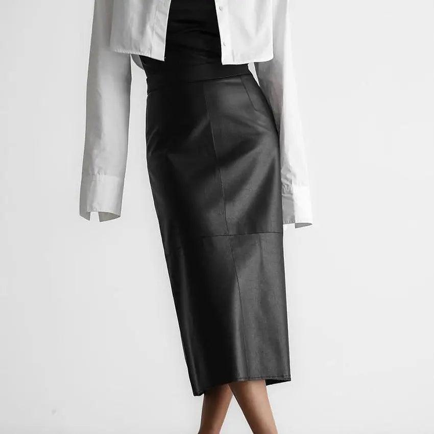 French Fashion Slit Leather Skirt - MRC STORE