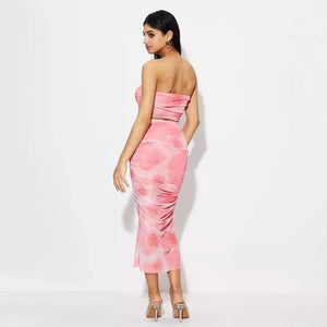 Tie dye Tube Top Printed Vest Skirt Suit - MRC STORE