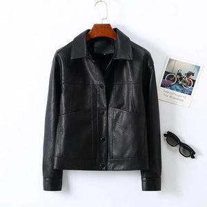 Lapel Small Leather Coat - MRC STORE