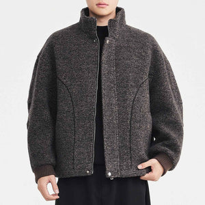 Wool Circle-Weave Stand Collar Overcoat