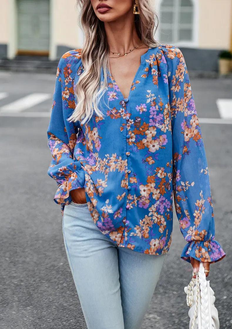 Chic Floral V-Neck Blouse - MRC STORE