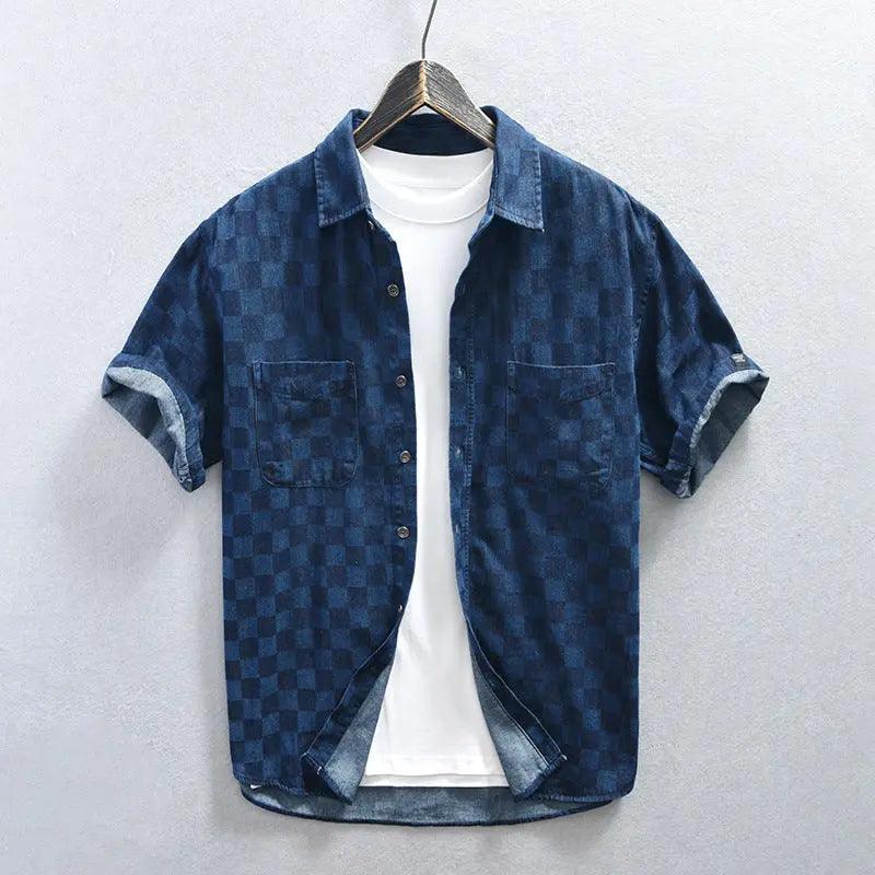 Men's Plaid Casual Denim Shirt - MRC STORE