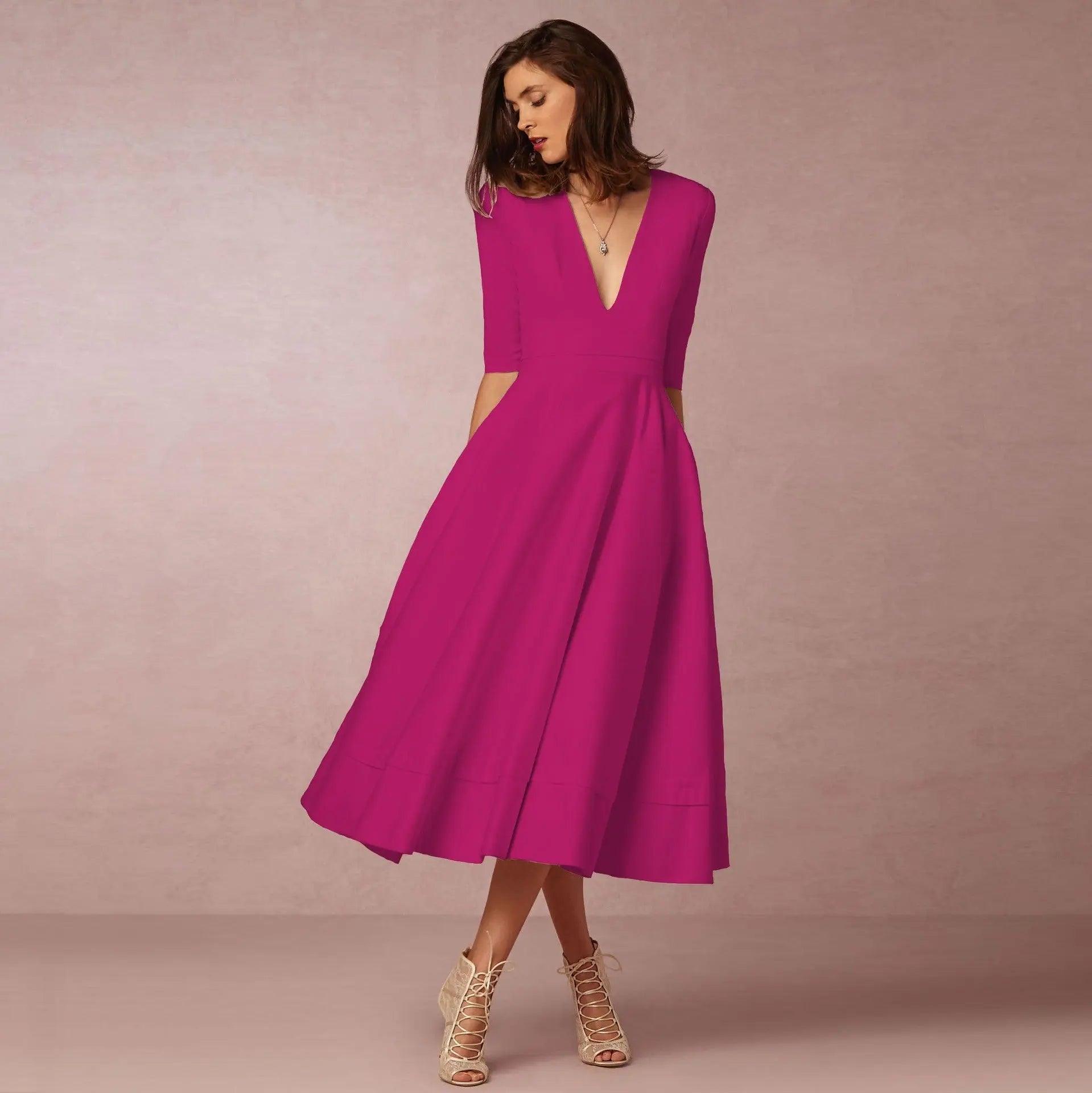 Chic V Neck Swing Dress - MRC STORE