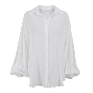 Summer shirt Lantern Sleeve Transparent White Shirt - MRC STORE