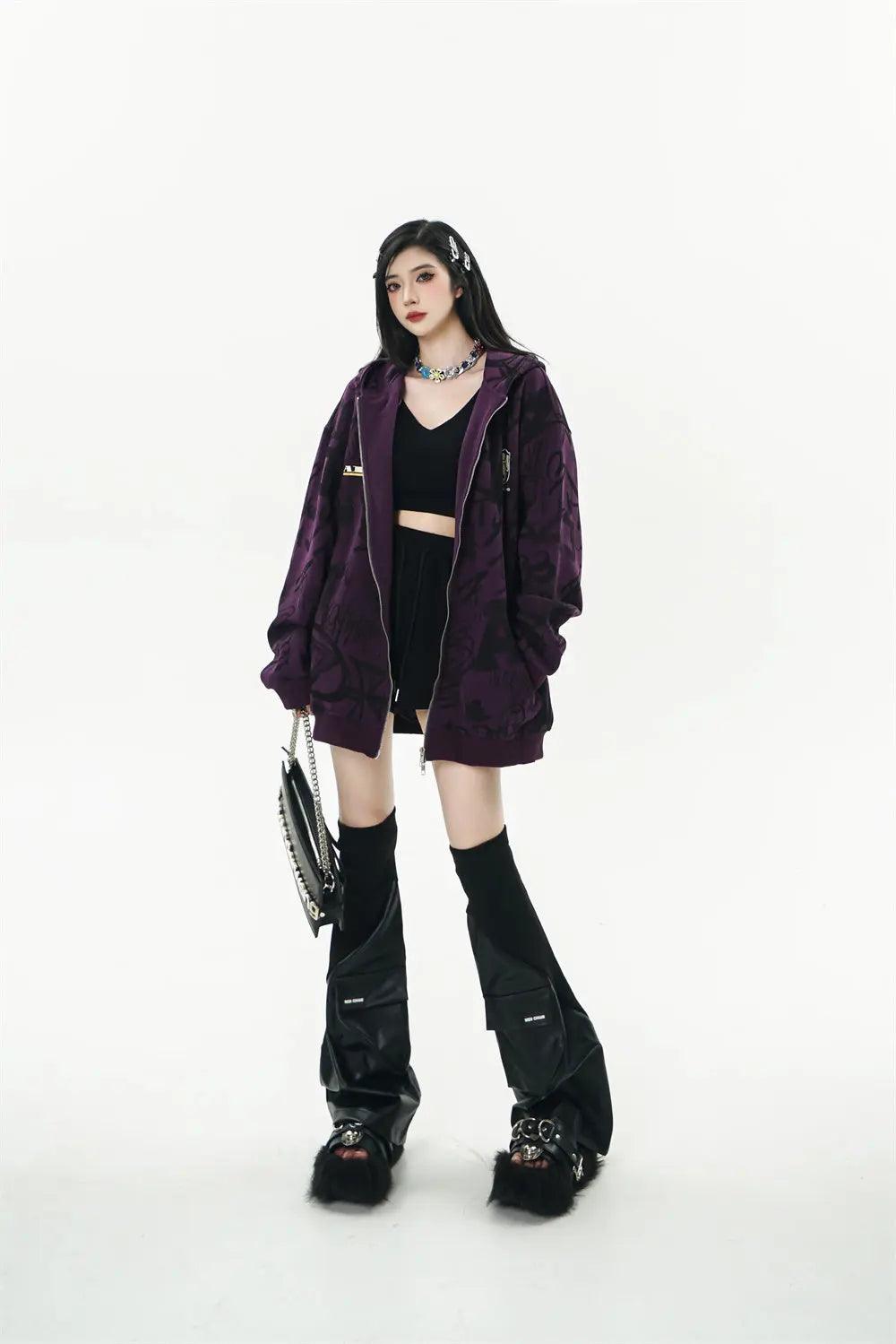 Graffiti Print Hooded Sweatshirt - MRC STORE