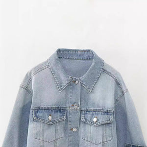 Short Color-Matching Denim Jacket - MRCSTORE