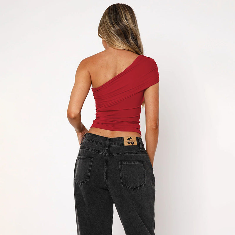 Women’s Sleeveless T-Shirt - Oblique Shoulder Red My Store