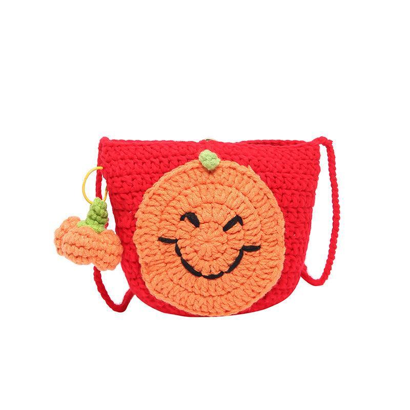 Halloween Handmade Wool Bat & Pumpkin Woven Shoulder Messenger Bag - MRC STORE