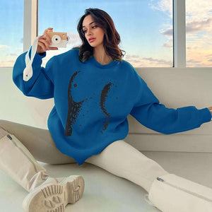 Simple Printed Loose Round sweater - MRC STORE