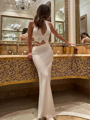 Solid Color Hollow-Out Bodycon Skirt Maxi Skirt – Elegant Polyester Long Skirt for Sophisticated Commute - MRC STORE