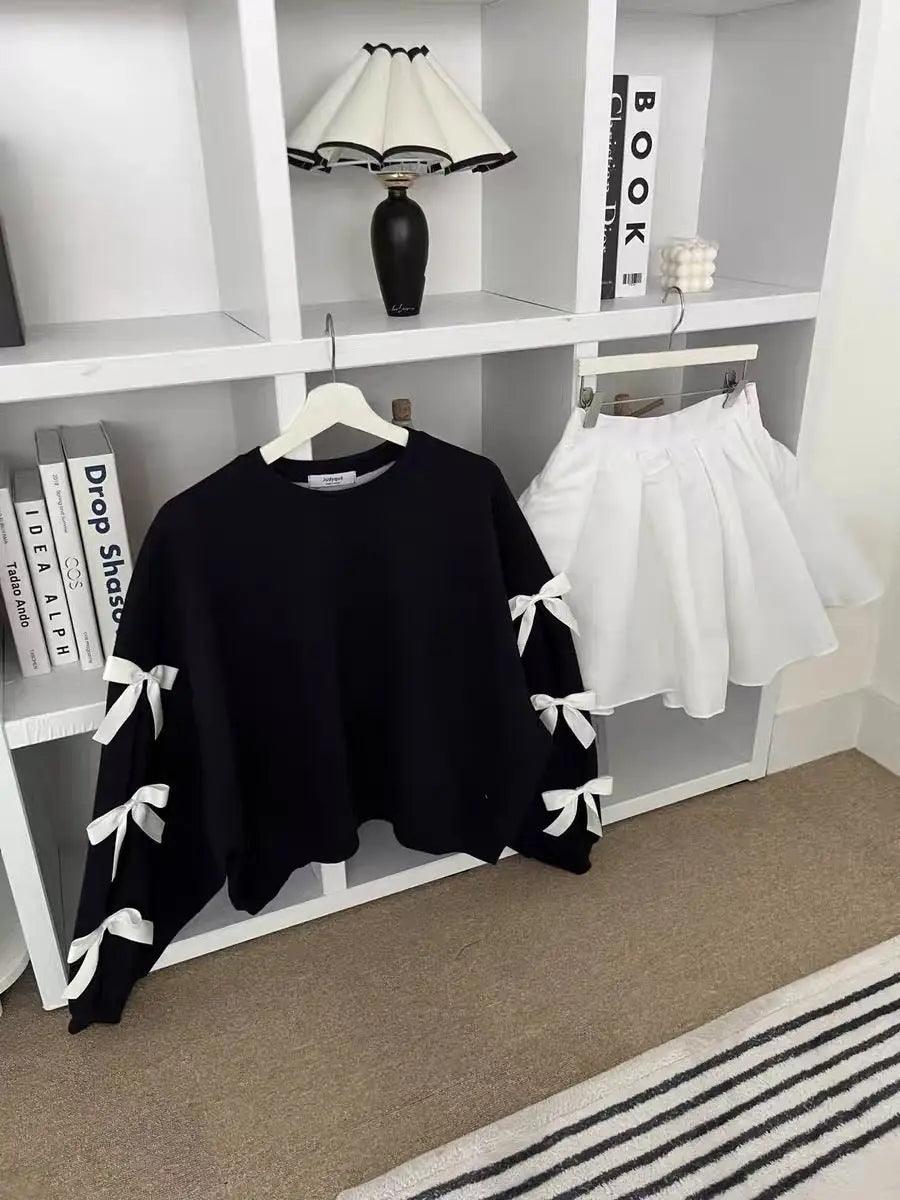 Loose Bow Lantern Sleeve Sweater - MRC STORE