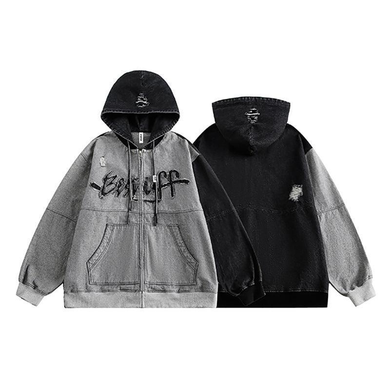 Irregular Stitching Hooded Denim Jacket for Women - MRC STORE