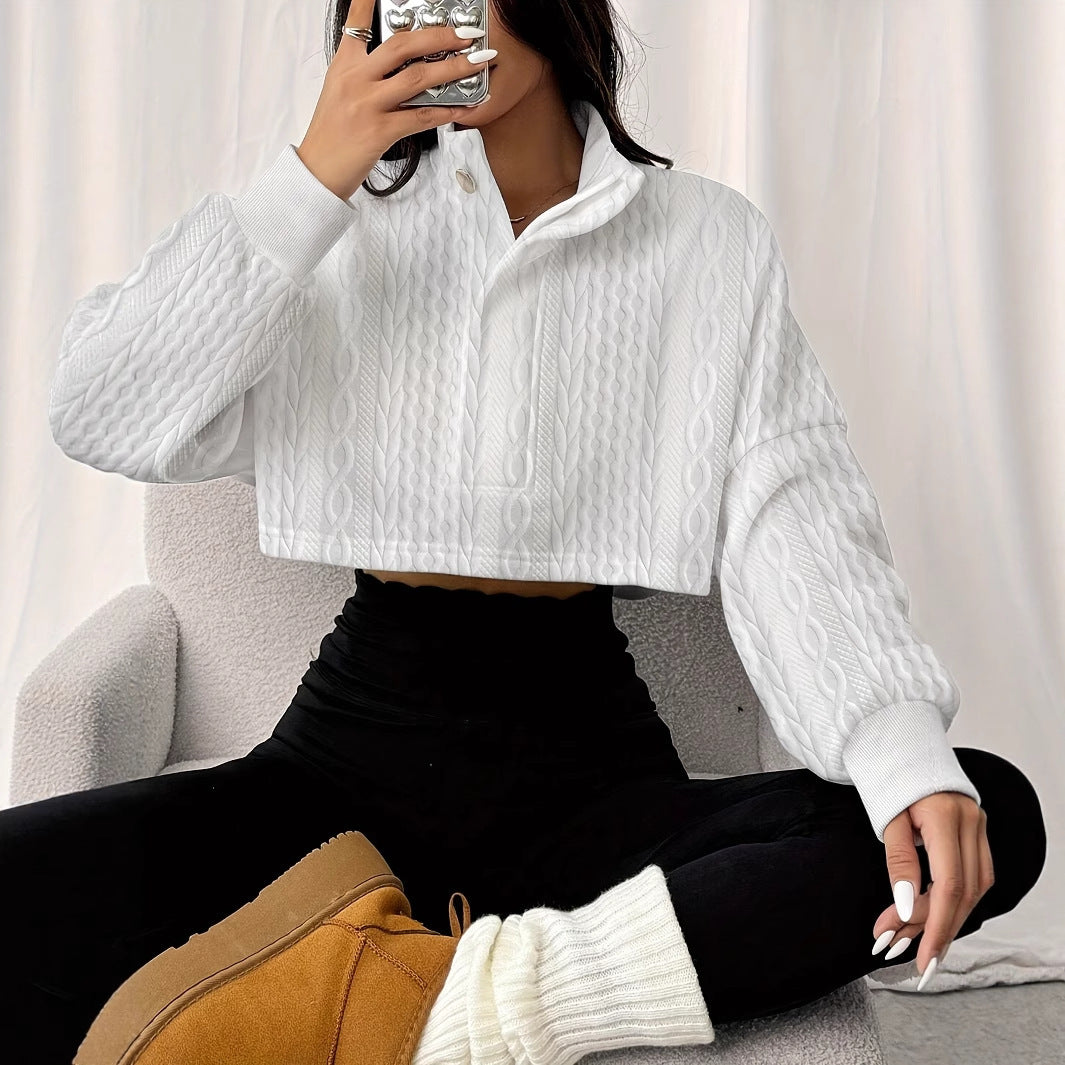 Women’s Textured Sweater - Stand Collar White My Store