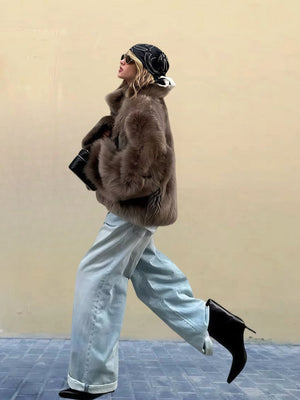 Faux Fur Collar Long Sleeve Winter Coat MRC STORE