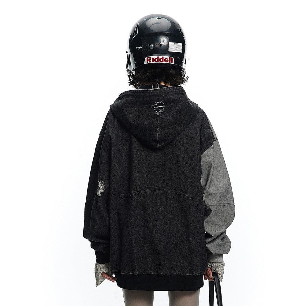Irregular Stitching Hooded Denim Jacket for Women - MRC STORE