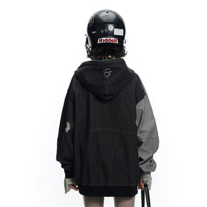 Irregular Stitching Hooded Denim Jacket for Women - MRC STORE