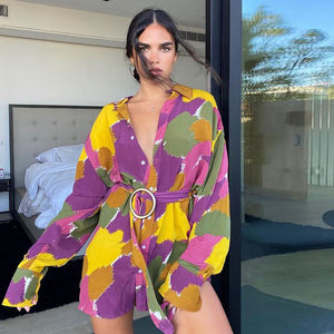Women’s Shirt Dress - Printed V-Neck Long My Store