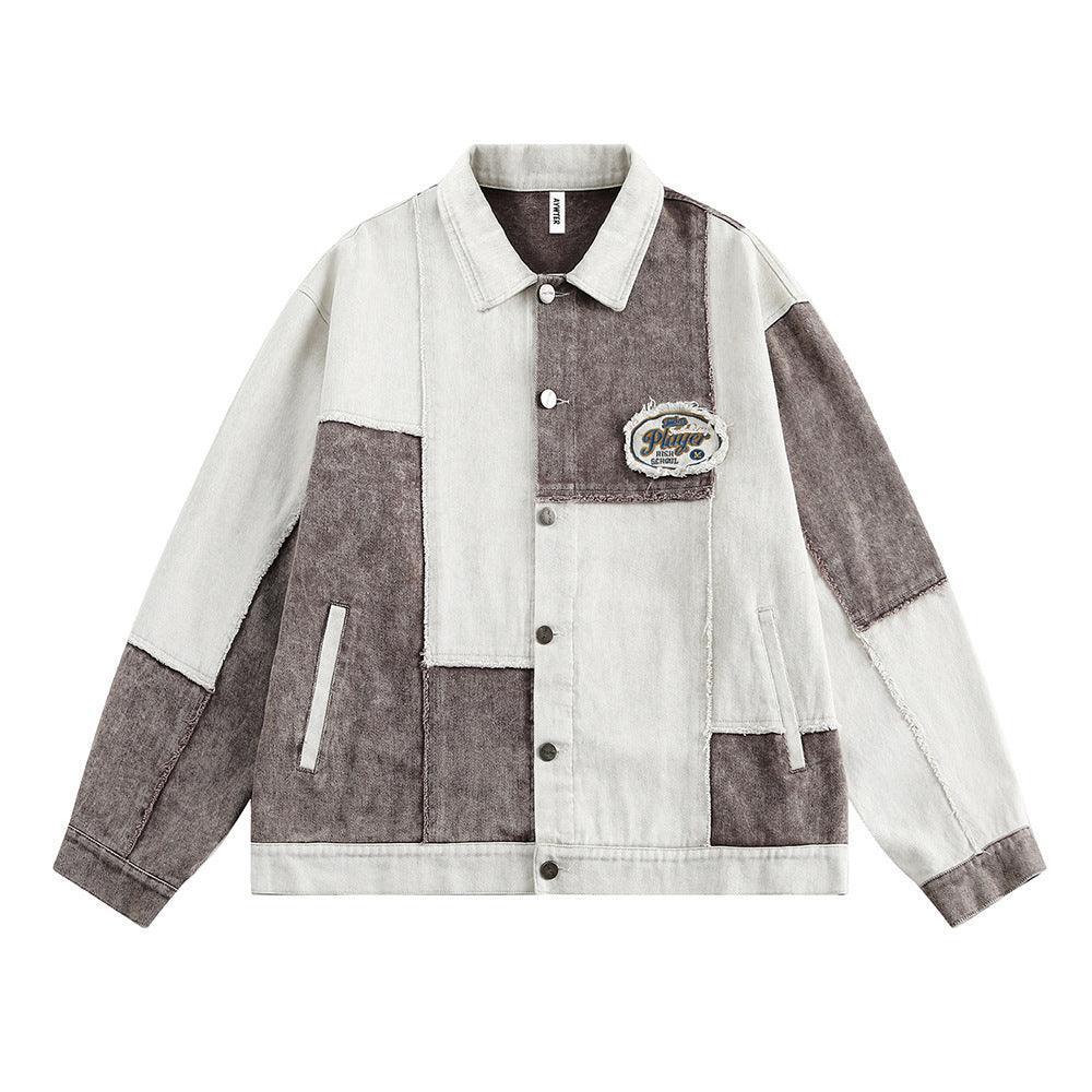 Color Contrast Patchwork Irregular Jacket Coat - Denim Casual Wear for Youth - MRC STORE