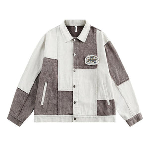 Color Contrast Patchwork Irregular Jacket Coat - Denim Casual Wear for Youth - MRC STORE