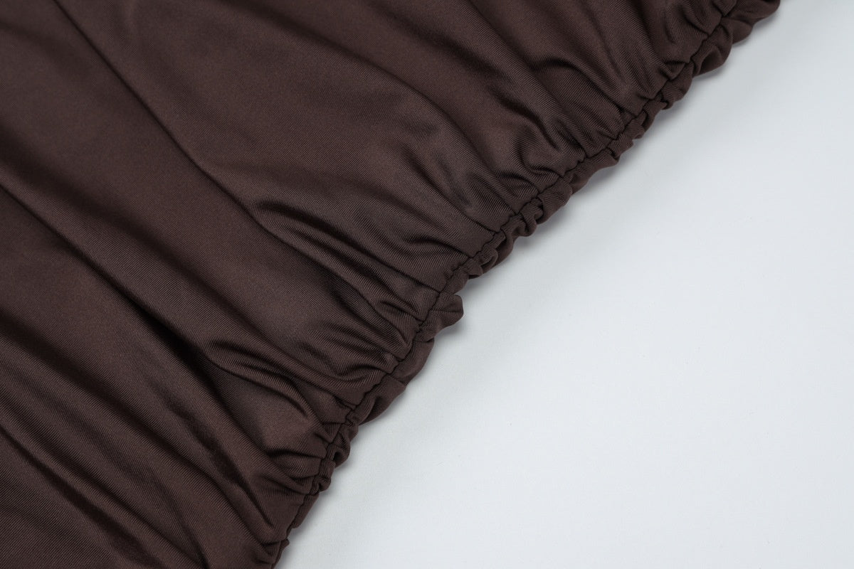 Women's Fashion Slim Round Neck Pleated Dress - Mid Waist My Store