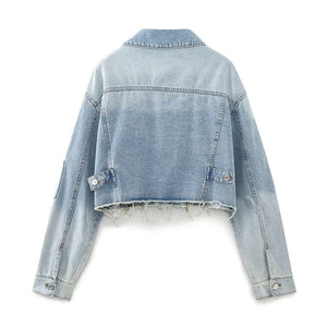 Short Color-Matching Denim Jacket - MRCSTORE
