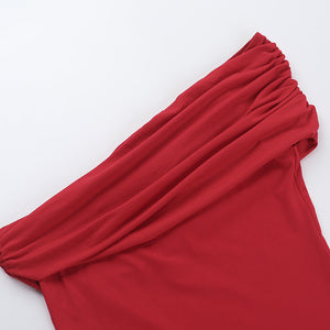 Women’s Sleeveless T-Shirt - Oblique Shoulder Red My Store