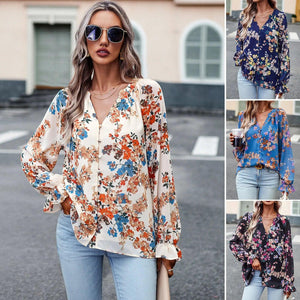 Chic Floral V-Neck Blouse - MRC STORE