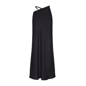 Solid Color Hollow-Out Bodycon Skirt Maxi Skirt – Elegant Polyester Long Skirt for Sophisticated Commute - MRC STORE