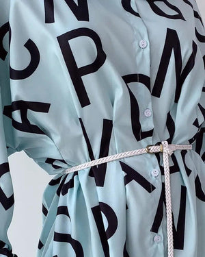 Women's Long Sleeve Letter Print Shirt Dress – Trendy Oversized - MRC STORE