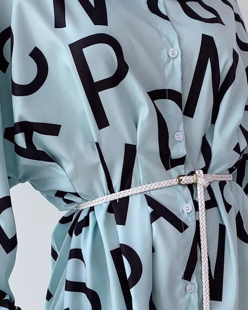 Women's Long Sleeve Letter Print Shirt Dress – Trendy Oversized - MRC STORE