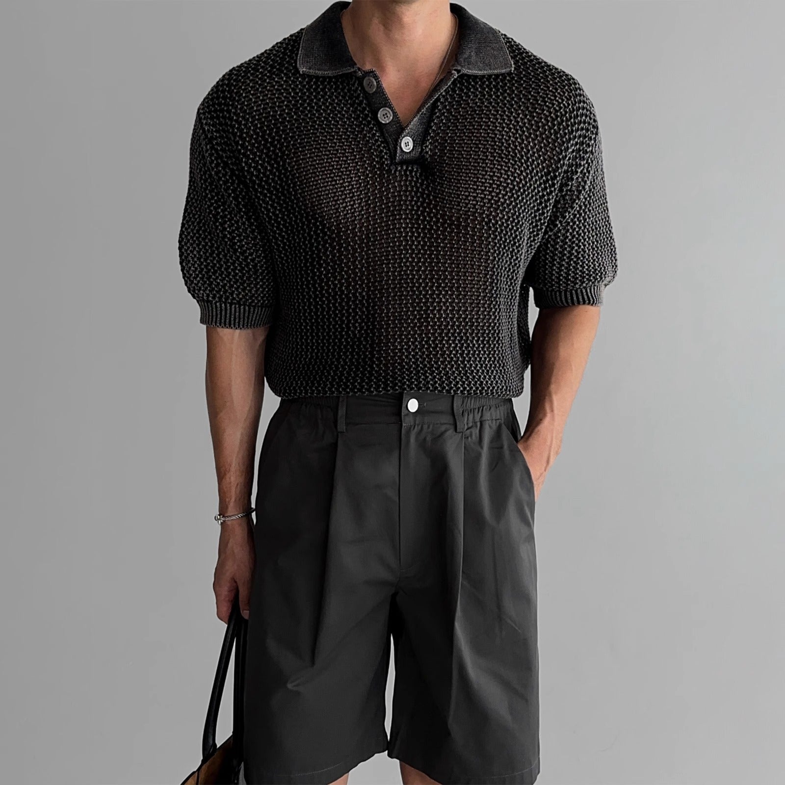 Men’s Polo Shirt - Honeycomb Knitted Short Sleeve