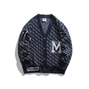 Jacquard Letter V-Neck Fashion Cardigan Sweater - MRC STORE