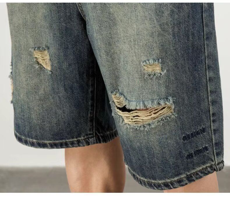 Men’s Denim Shorts - Retro Loose Hole Blue My Store
