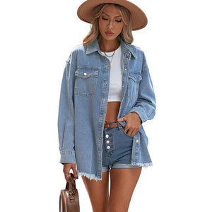 Denim Lapel Top - MRC STORE