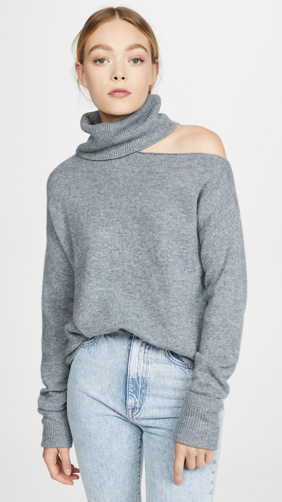 Elegant Off Shoulder Women's Sweater with Abstract Design - MRC STORE