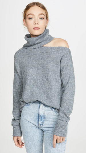 Elegant Off Shoulder Women's Sweater with Abstract Design - MRC STORE