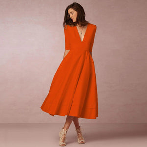 Chic V Neck Swing Dress - MRC STORE
