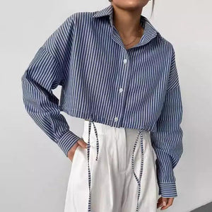 Cropped Striped Fashion Shirt - MRC STORE