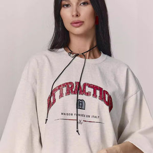 Women’s Letter T-Shirt - Loose Shoulder Printed Top My Store