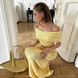 Slim Fit Crop Top & High Waist Woolen Skirt Set - MRC STORE