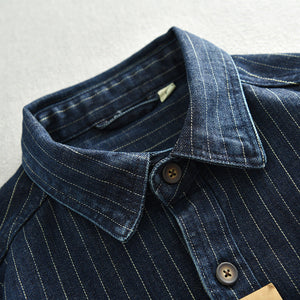 Men’s Denim Shirt - Striped Dark Blue Coat My Store