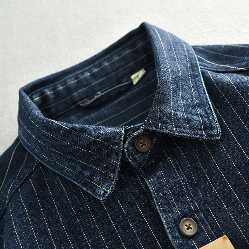 Men’s Denim Shirt - Striped Dark Blue Coat My Store