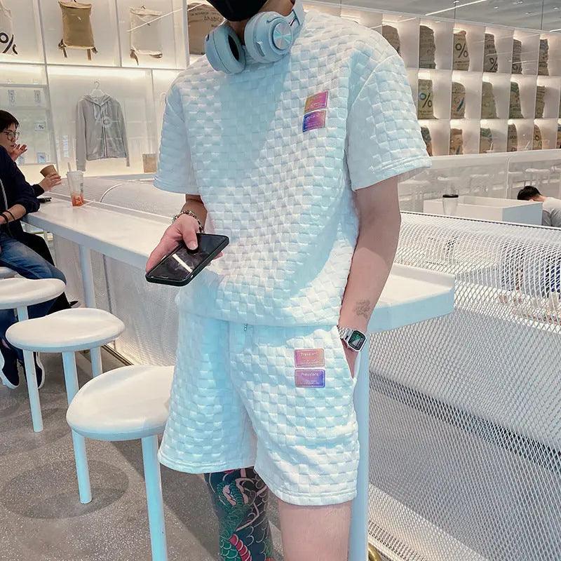 Waffle Short Sleeve Shorts Set - MRC STORE
