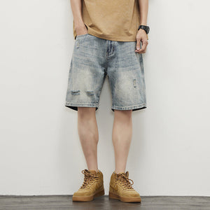 Men’s Ripped Denim Shorts - Straight Blue My Store