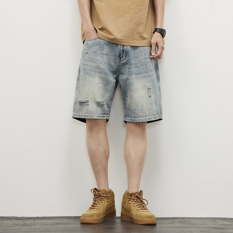 Men’s Ripped Denim Shorts - Straight Blue My Store