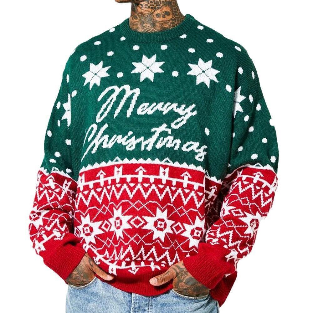 Men's Christmas Sweater Jacquard Loose-Fitting – Festive Comfort for Youth - MRC STORE
