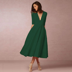 Chic V Neck Swing Dress - MRC STORE